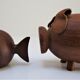 pig and fish wood teak vintage Scandinavian toy 60s