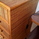 Commode rotin années 70-80