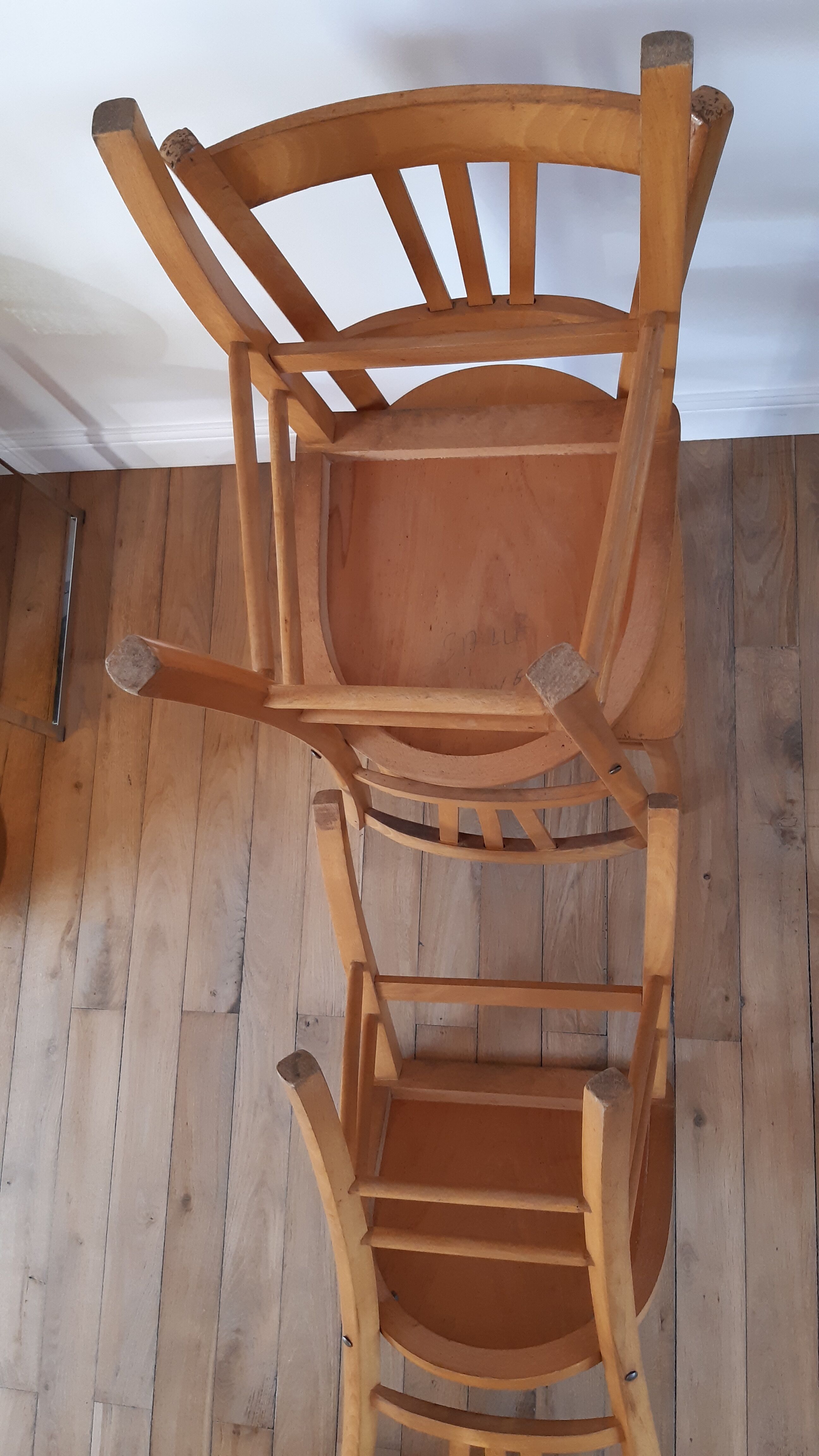 Trio of bistro chairs in beech 50s