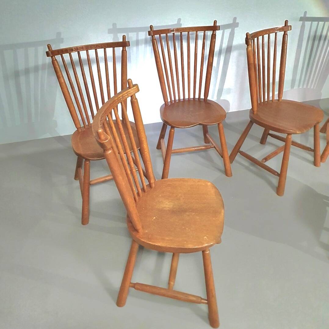 Lot de 6 chaises de salle à manger à dossier fuselé De Ster Geldermalsen en chêne massif, 1960