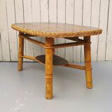 Wicker rattan coffee table and vintage bamboo