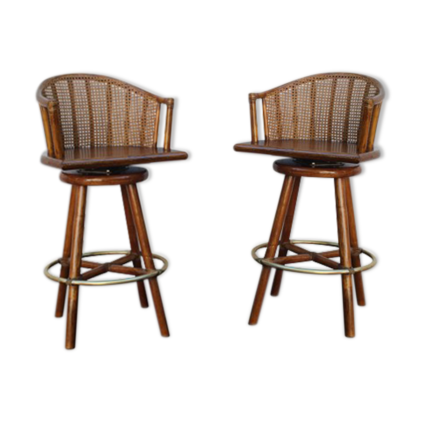 Pair of bamboo bar stools full canned colonial style 1960