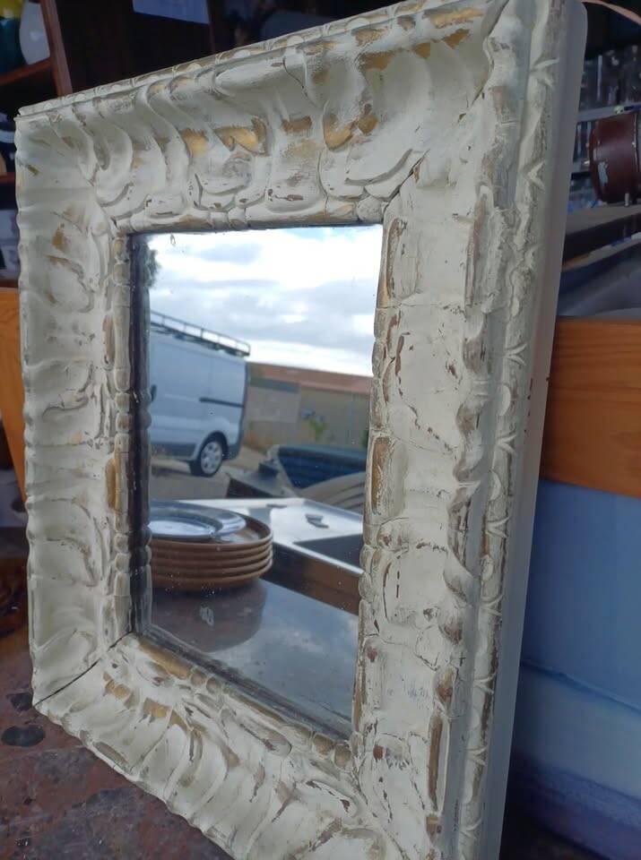 Miroir vintage bois et enduit