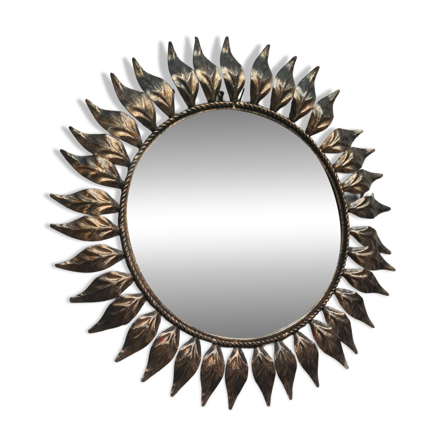 sun mirror leaves patinated iron 43cm very good general condition 1970