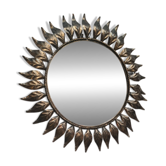 sun mirror leaves patinated iron 43cm very good general condition 1970
