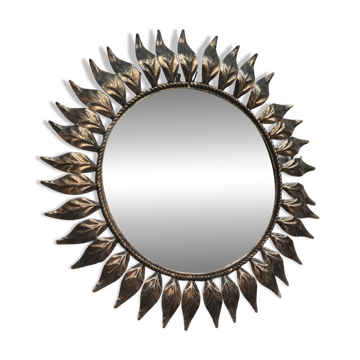 sun mirror leaves patinated iron 43cm very good general condition 1970