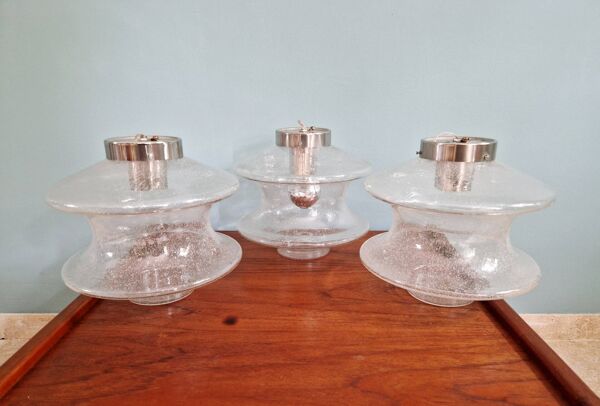 Plafonnier meerpaal en verre bullé transparent, raak amsterdam, 1970