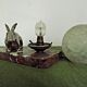 French Art Deco Lamp Marble Base Silver Metal Rabbit Crackle Ball Shade 3365