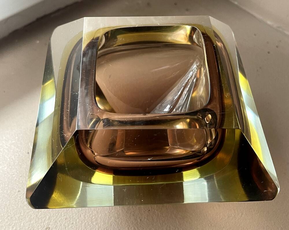 Ashtray or coin tray murano amber and brown by flavio poli