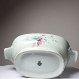 Art Deco style soup tureen with floral decoration, vintage celadon porcelain from Limoges, France.