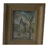 Painting on panel Chateau signed