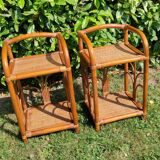 Bamboo and rattan bedside table pair