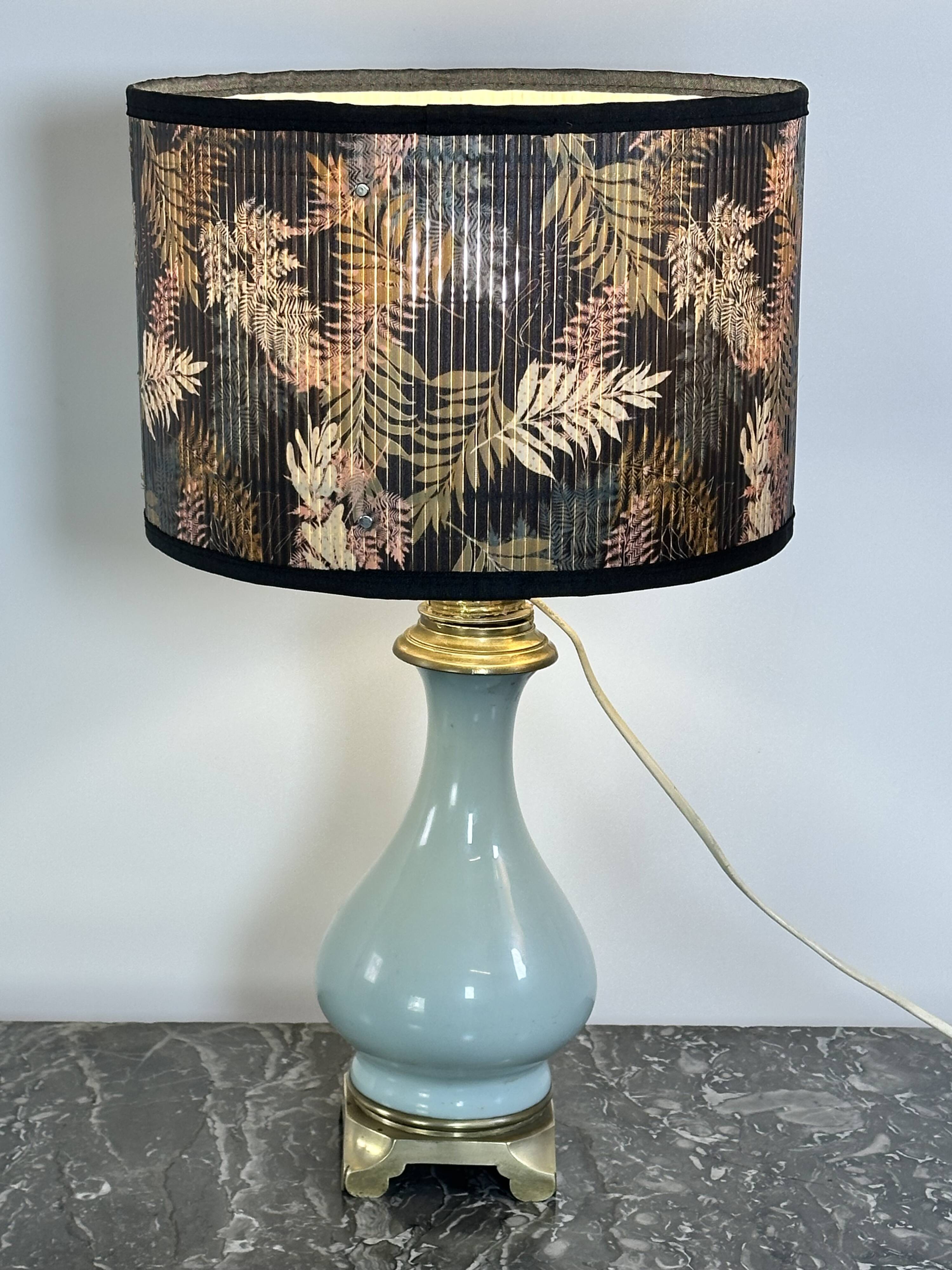 Lampe époque Napoléon III vert céladon et bronze