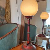 3. Art Deco palm tree lamp – red base & white glass globe
