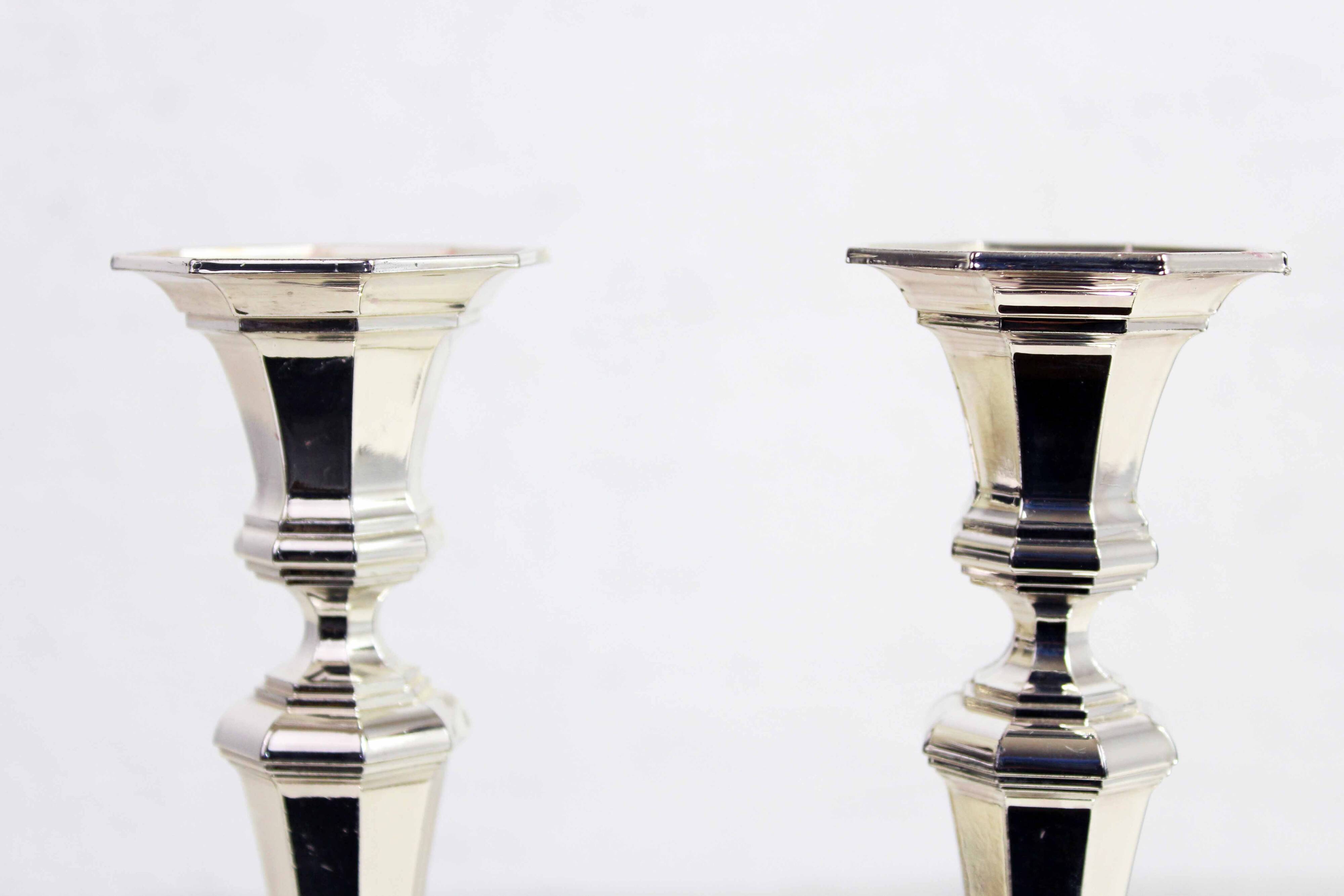 Pair of silver-plated metal candlesticks, BMF 1960