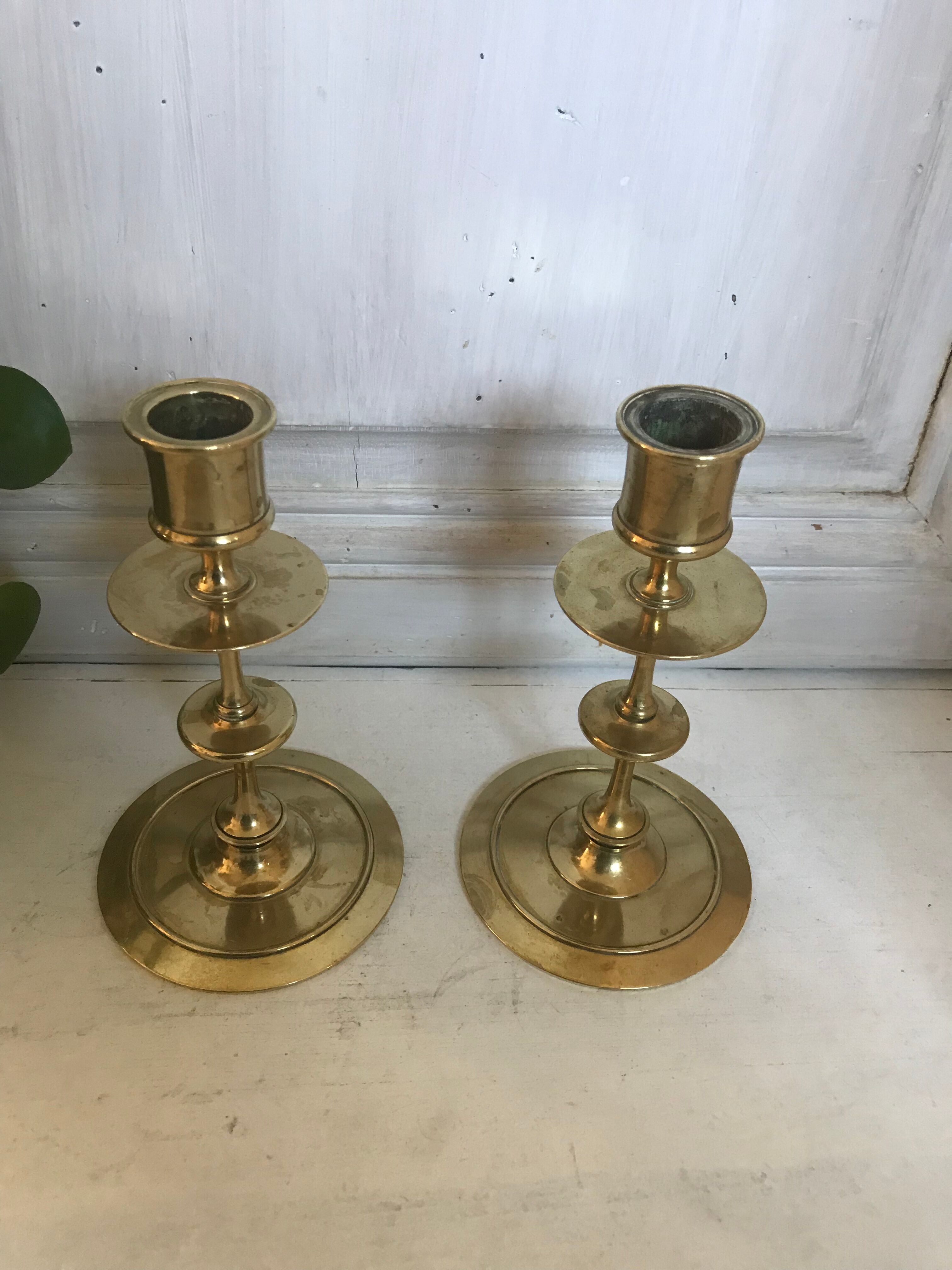 Pair of brass candle holders