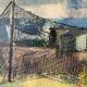 Peinture à l'huile vintage représentant une scène de village de pêcheurs, années 1950