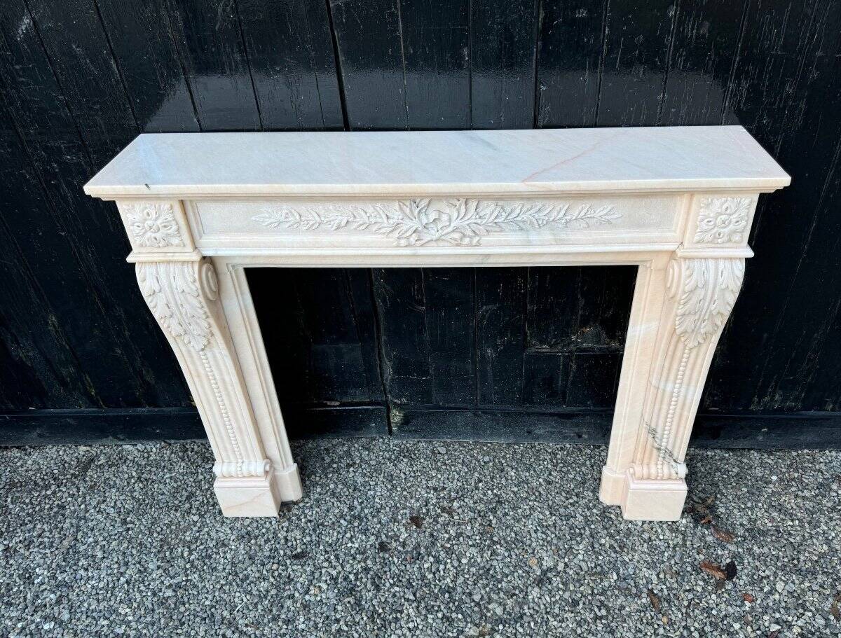 Louis XVI Style Fireplace in Pink Marble Circa 1980
