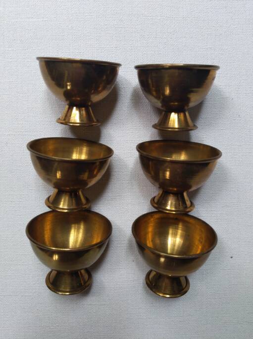 Set of 6 brass egg cups, bohemian country decor