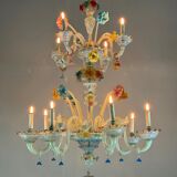 Venetian chandelier in multi-colored Murano glass, 11 light arms on two levels circa 1880