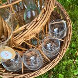 Large wicker bottle & glass basket