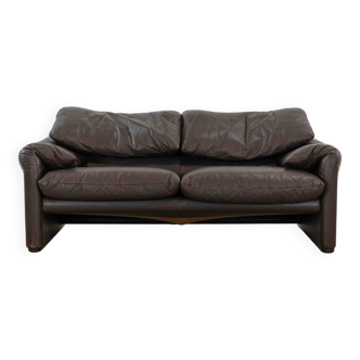 Canapé 2 places Cassina Maralunga en cuir marron par Vico Magistretti