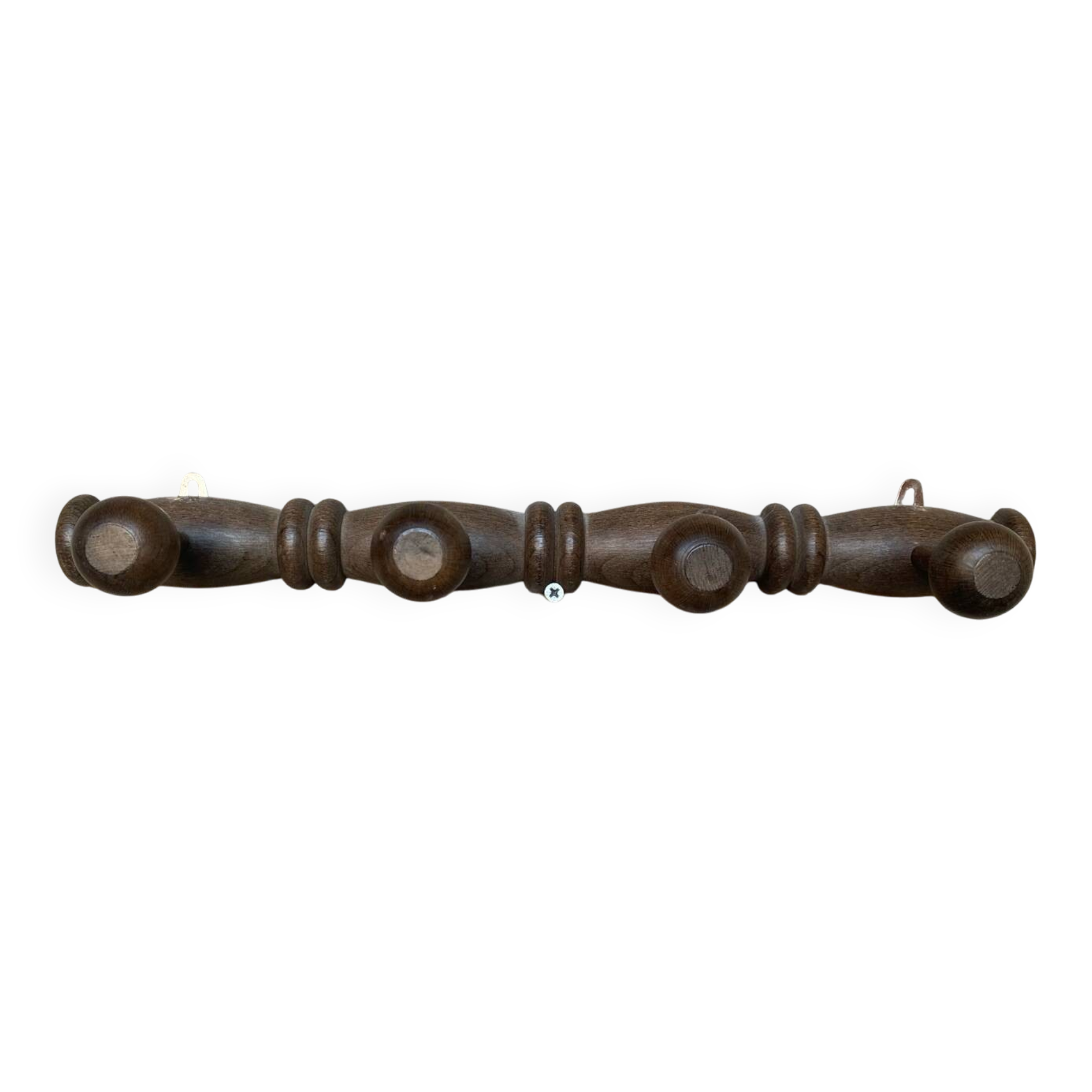 Wall Coat Rack 4 Hooks Wood 1950s Vintage #D749