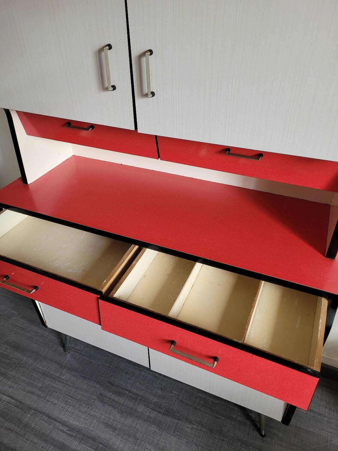 Vintage red and white formica sideboard
