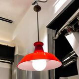 Industrial Vintage Red Glass Light Pendant 1950’s