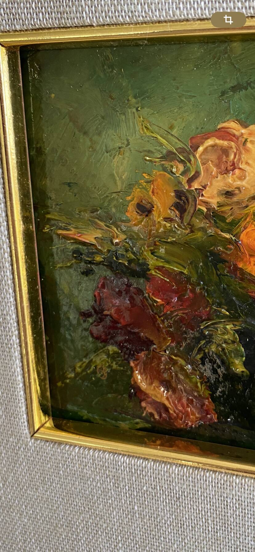 Still life oil, glazed wooden frame