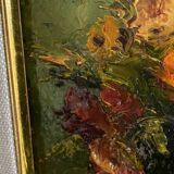 Huile nature morte, cadre bois vitré