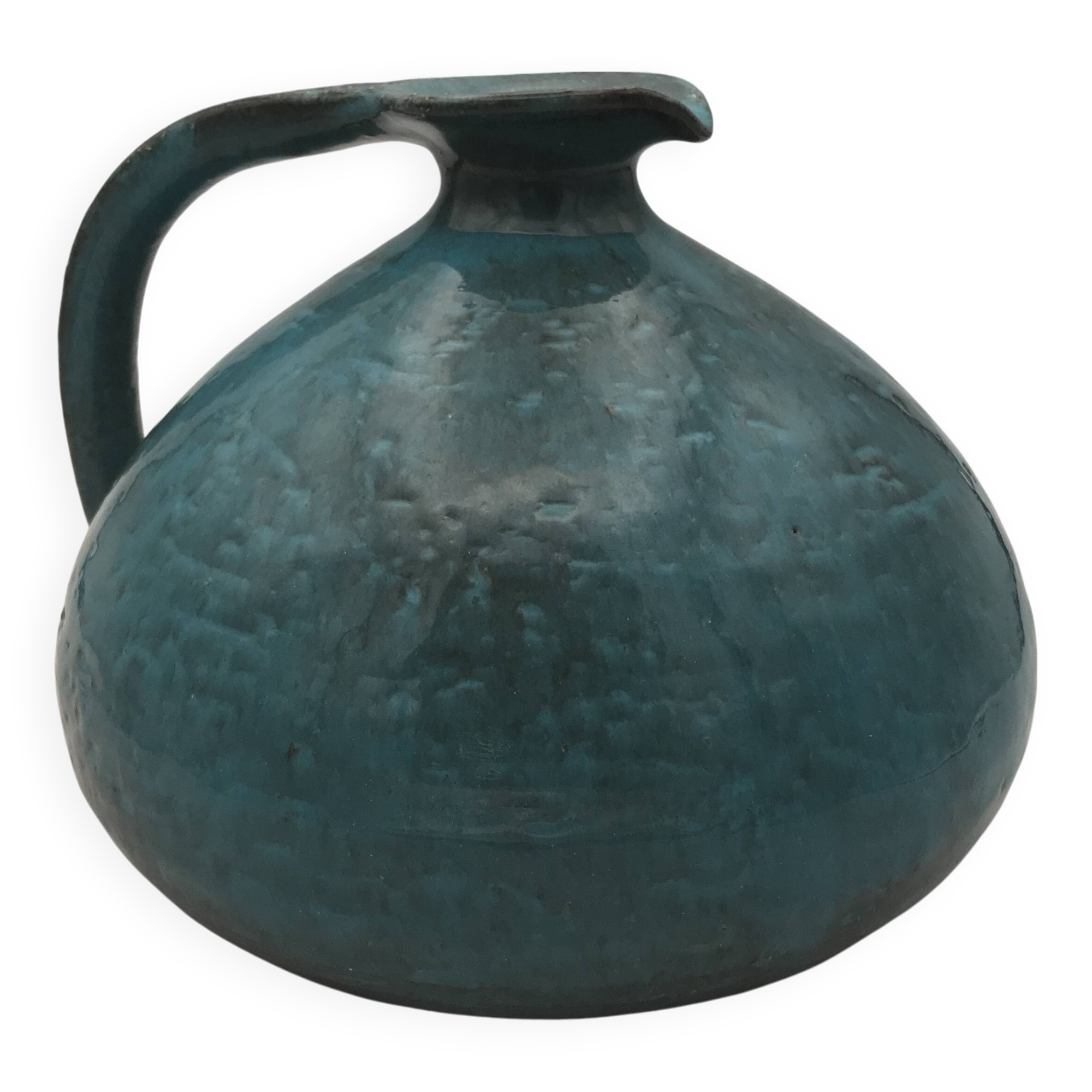 Ball-shaped vase in blue enamelled stoneware by Gérard HOFFMANN