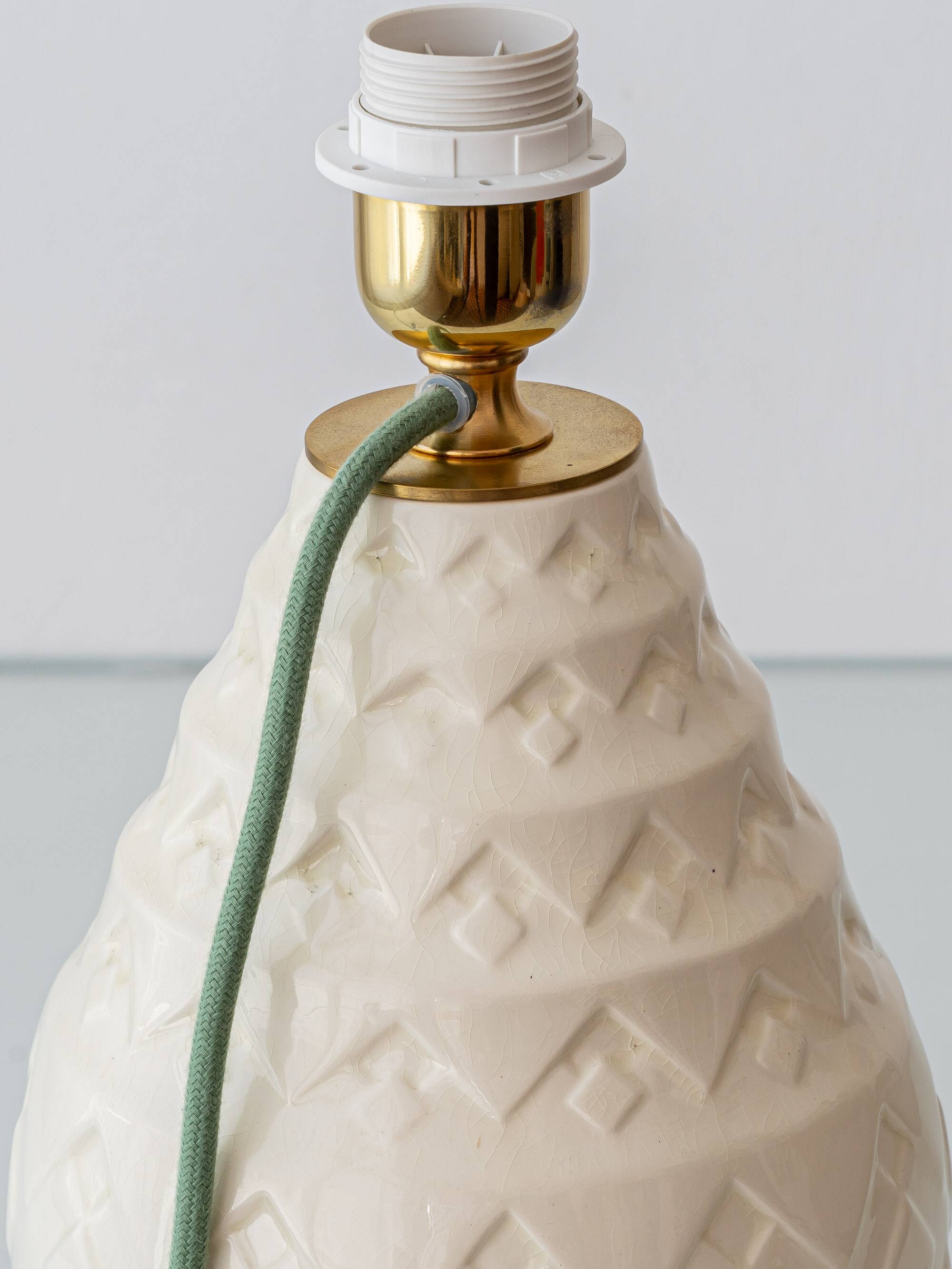 Charles Catteau Frères Keramis Pineapple Table Lamp, New Silk Shade