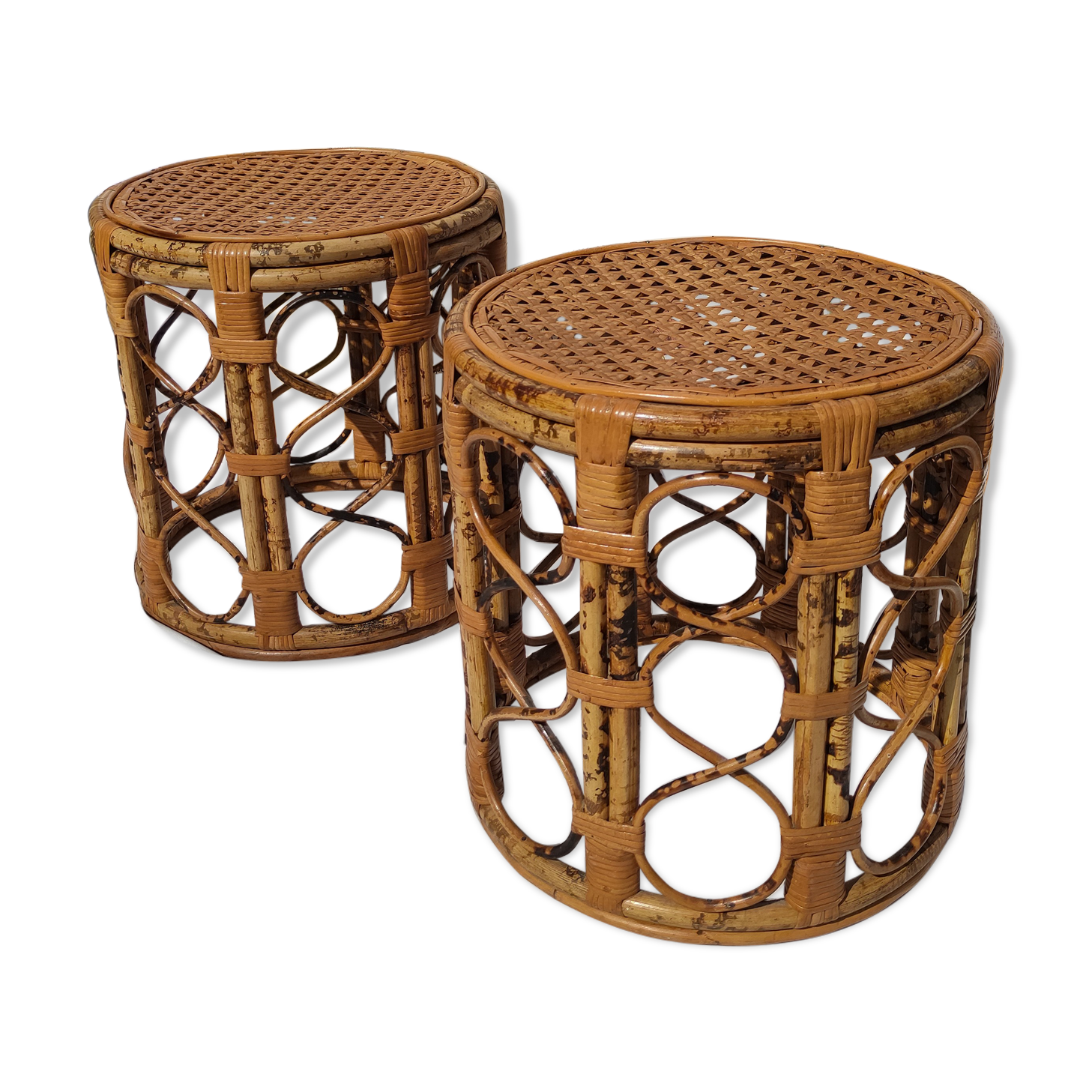 Tables d'appoint vintage en bambou et rotin