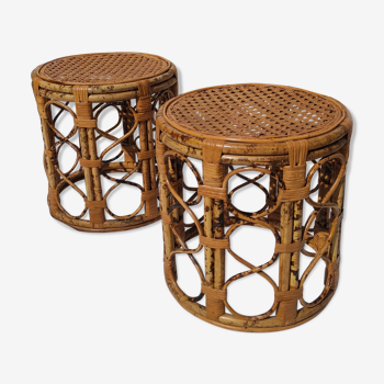 Vintage side tables in bamboo and rattan