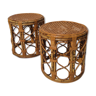 Tables d'appoint vintage en bambou et rotin