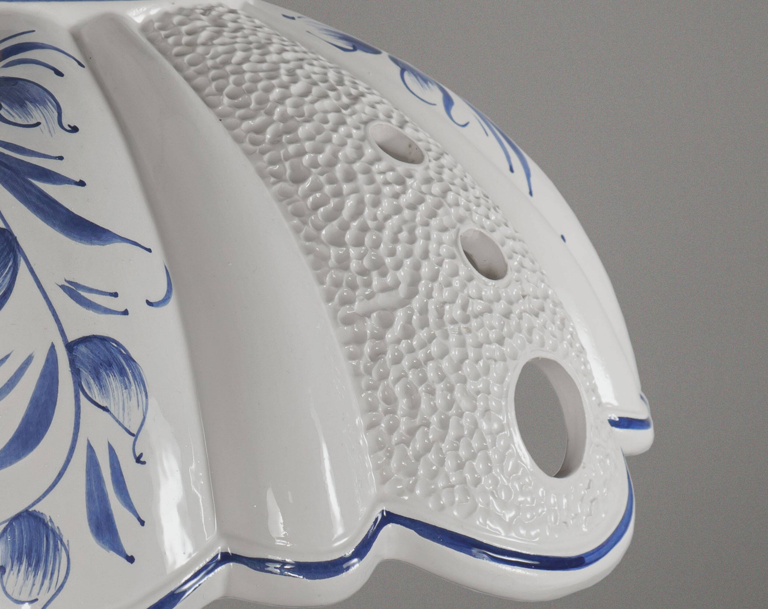 1980s Vintage Hand-Painted Portuguese Pierced Pottery Pendant Lamp