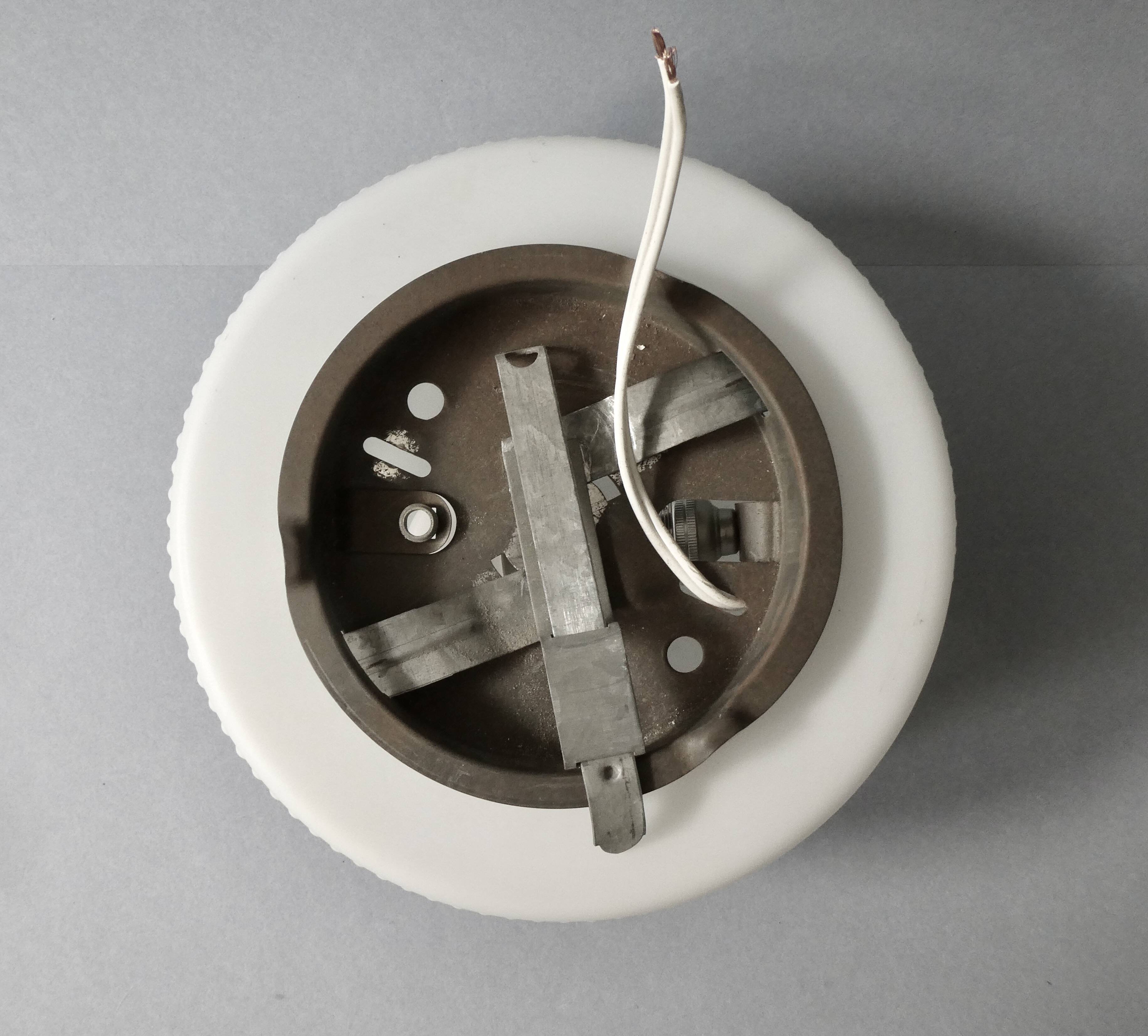 Wall or ceiling light in metal and matt white glass, 1950s