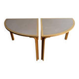 Set of 2 light-grey laminated and beech wood half-round dining tables by Magnus Olesen