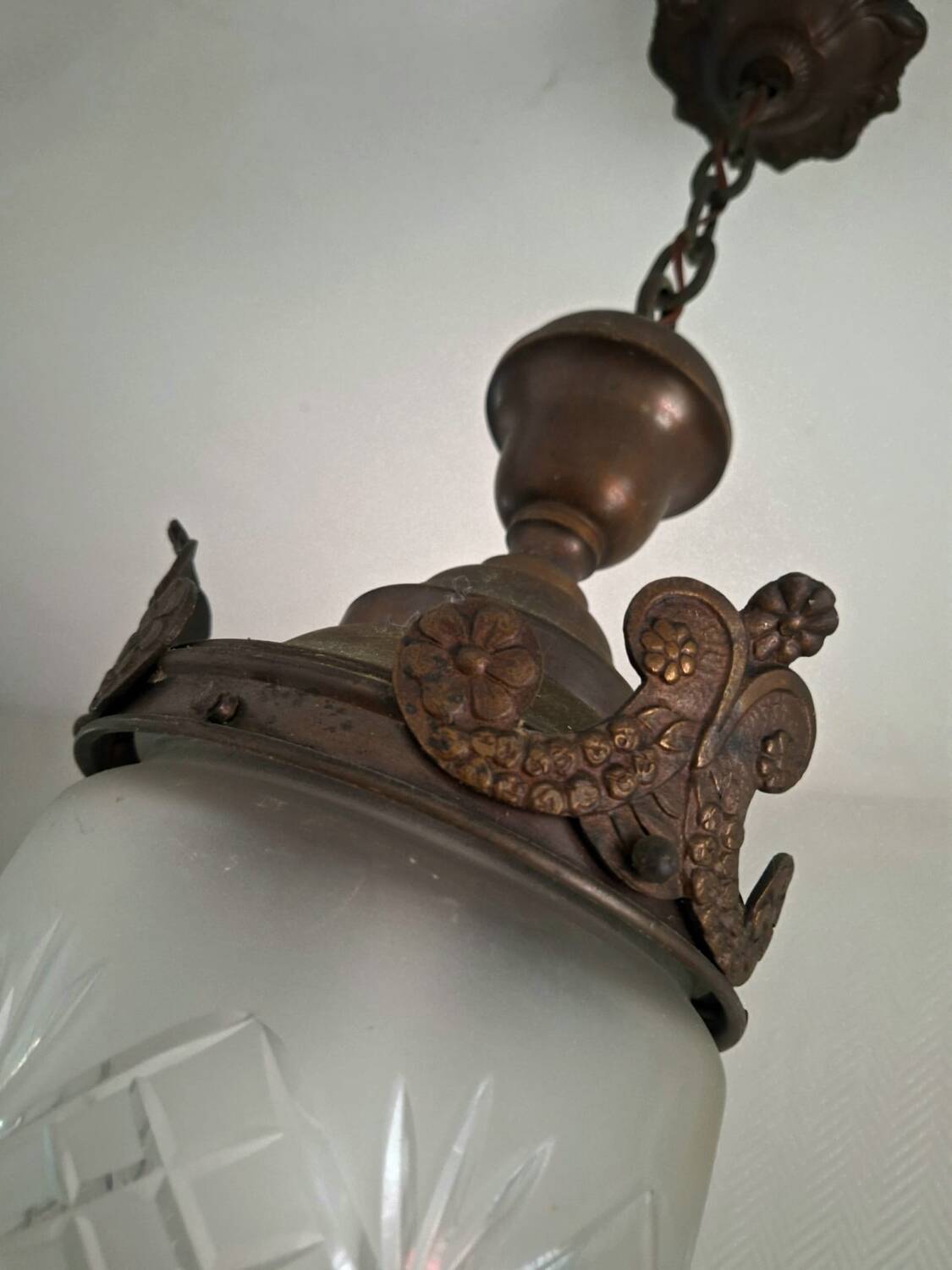 Art deco acorn hanging light fixture, antique chandelier