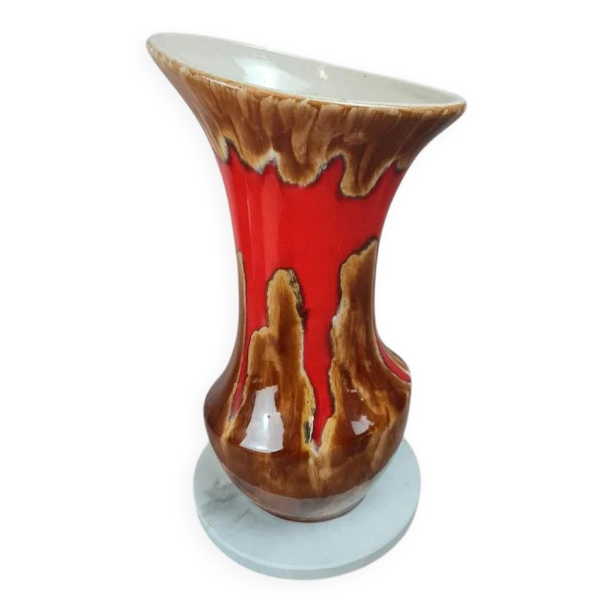 Large vintage vase signed Baudin 83 – red and brown enamelled