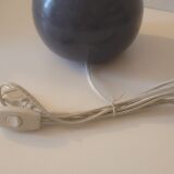 Blue stoneware lamp signed lampshade linen weft