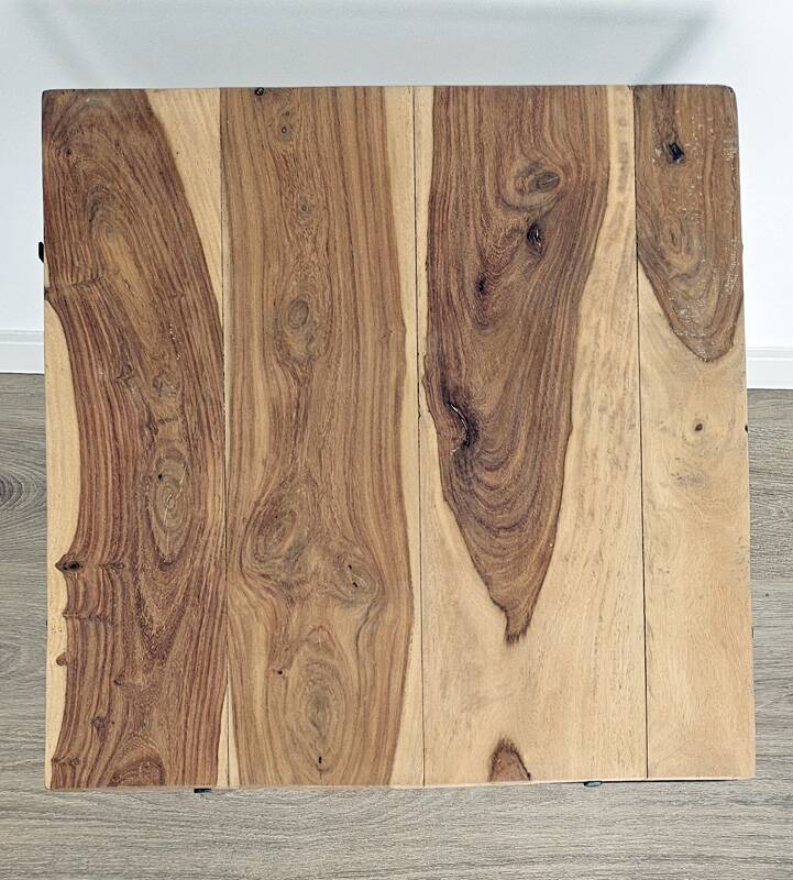 Oak and metal side table — industrial / art deco design