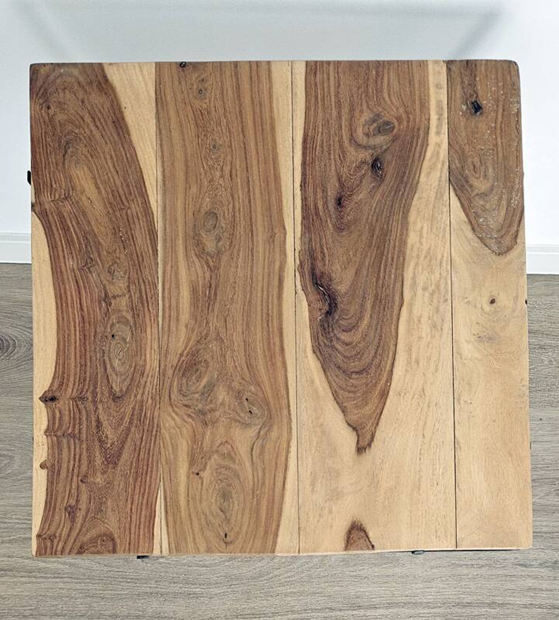 Oak and metal side table — industrial / art deco design