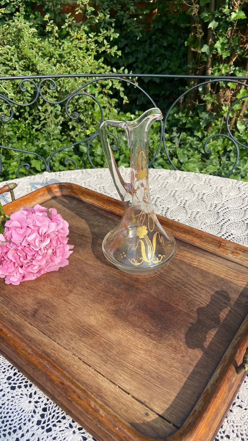 Small old enameled carafe / soliflore