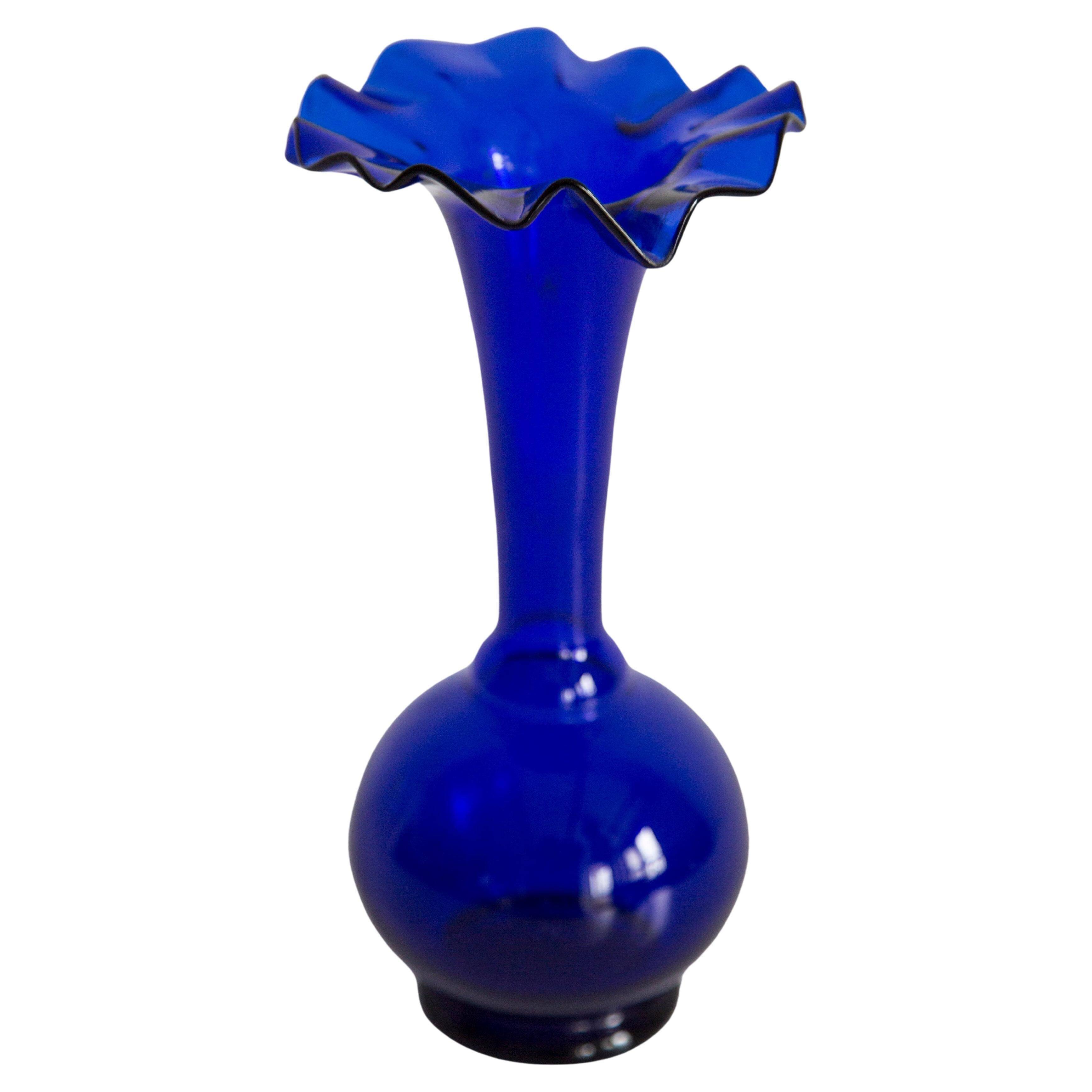 Blue mid-century vase with frills, Europe, 1960s