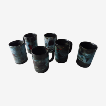 Lot de 6 tasses, en terre cuite, de Vallauris