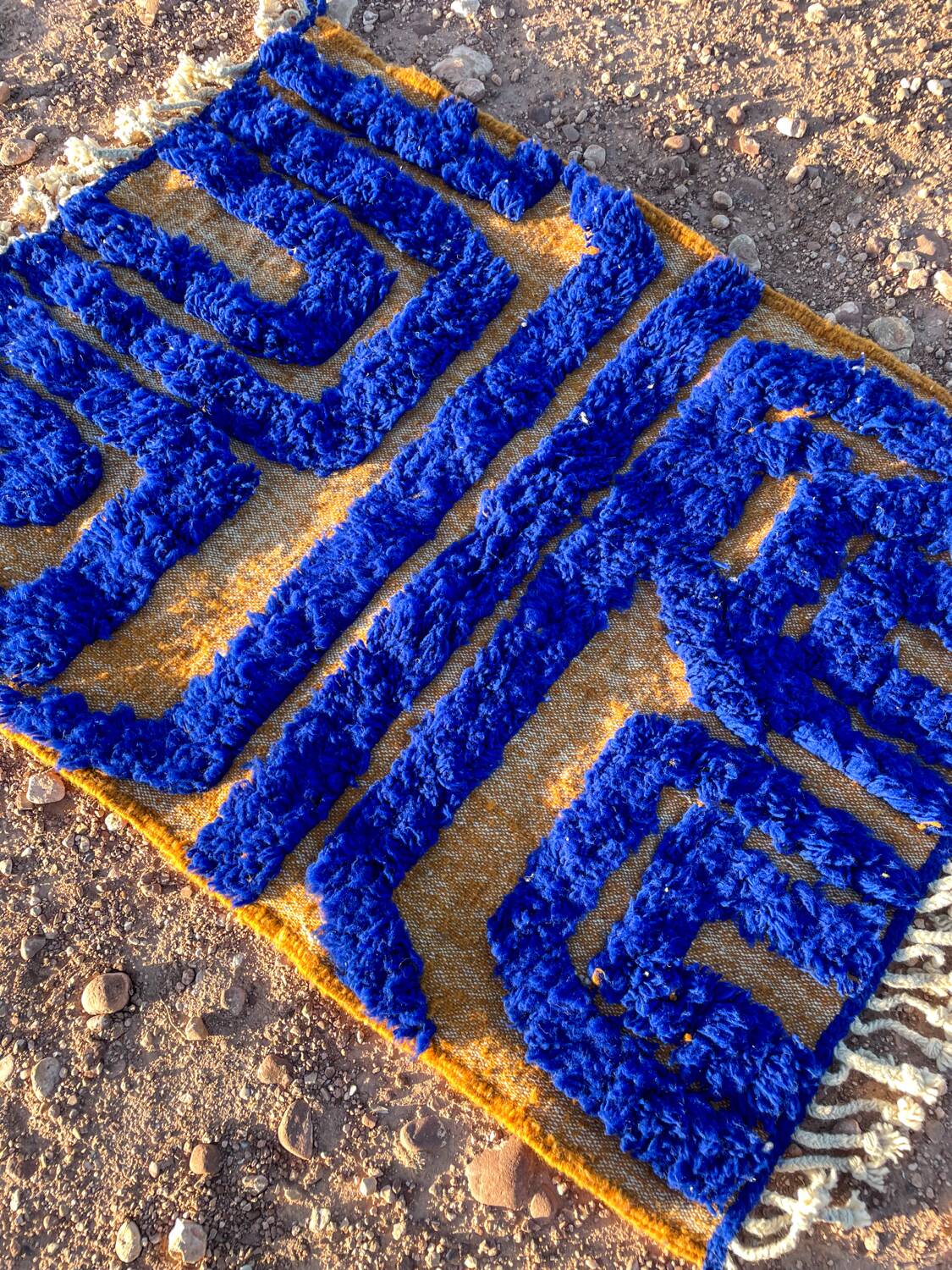 Klein blue and modern mustard yellow Berber rug