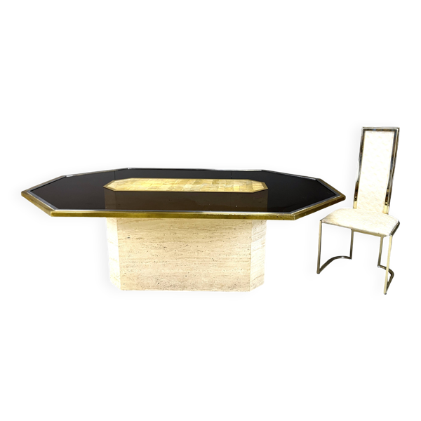 Table design vintage en laiton gravé par Roger Vanhevel