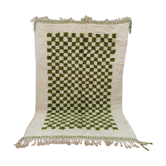 Berber carpet beni ouarain checkerboard white and green tiles wool, 270x170 cm